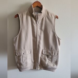 LizGolf suede full zip ribbed collar lined outdoor vest Women's L tan colored